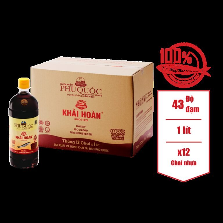 THÙNG 12 CHAI 1 LÍT NƯỚC MẮM KHẢI HOÀN 43 ĐẠM